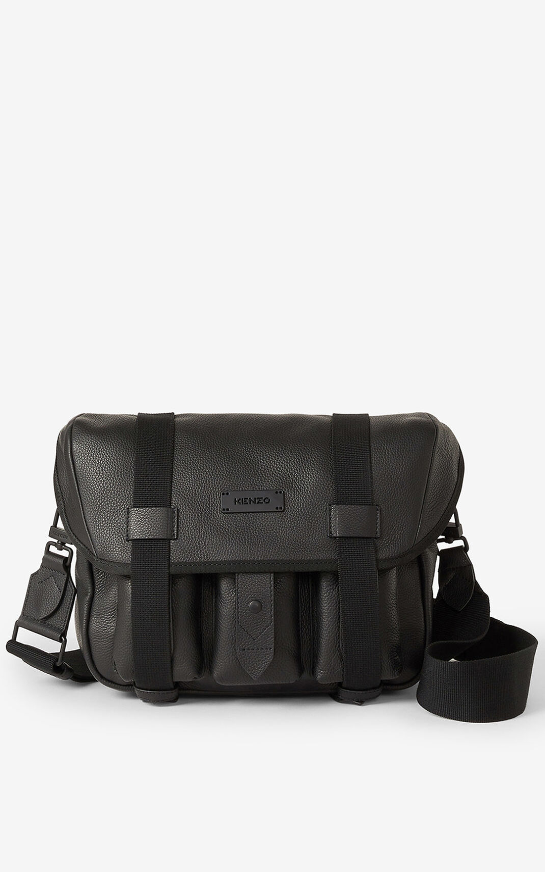 Sac Bandoulière Kenzo Courier small grained Cuir Homme Noir | POGS-20415